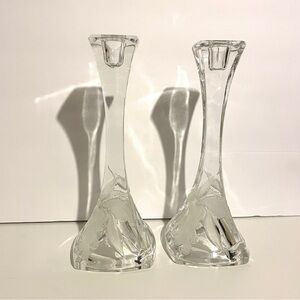 VTG Pair Of Orchid 24% Lead Crystal Candlestick Holders, Made By Irena In Poland